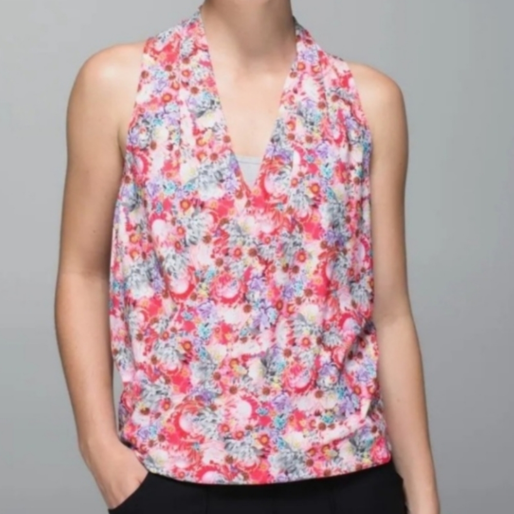 Lululemon Rollin with my Omies floral faux wrap sleeveless tank top blou…